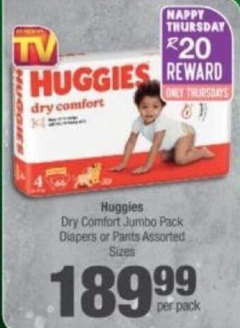 Huggies Dry Comfort Jumbo Pack Diapers or Pants Assorted Sizes