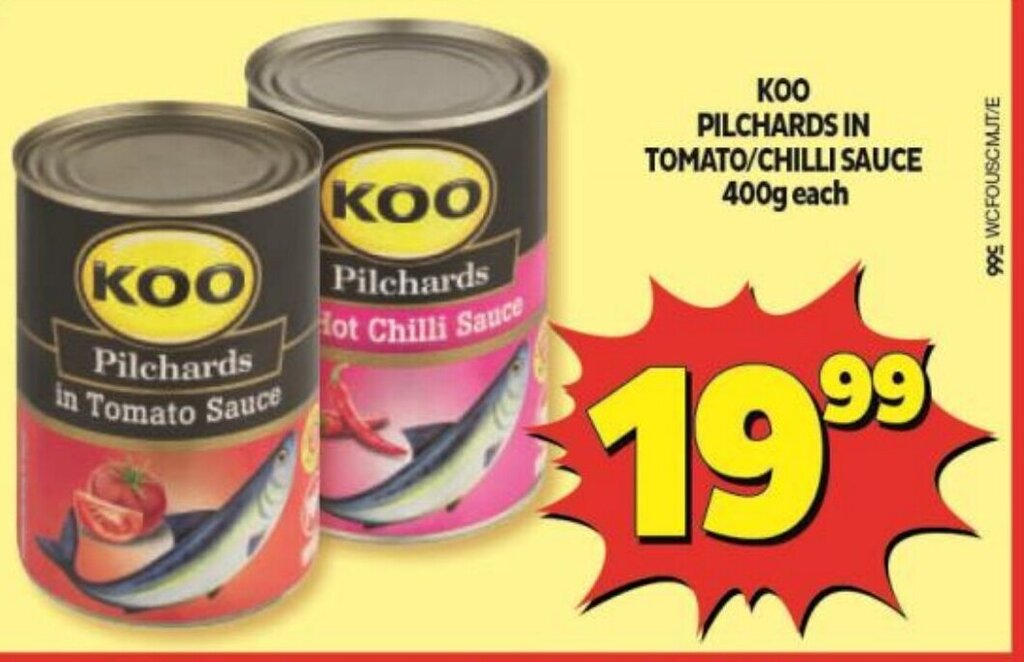 Koo Pilchards In Tomato/Chilli Sauce 400g each offer at Usave