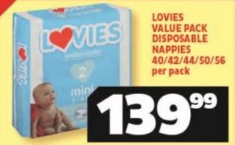Lovies Value Pack Disposable Nappies 40/42/44/50/56 per pack