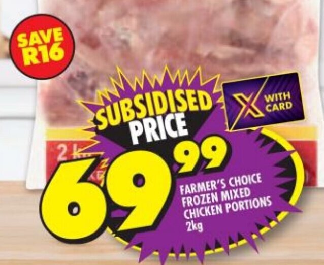 Farmer's Choice Frozen Mixed Chicken Portions 2kg offer at Shoprite