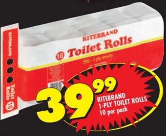 Shoprite Ritebrand 1-Ply Toilet Rolls 10 per pack offer