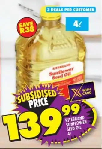 Shoprite Ritebrand Sunflower Seed Oil 4ℓ offer