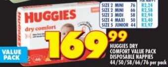 Shoprite Huggies Dry Comfort Value Pack Disposable Nappies 44/50/58/66/76 per pack offer