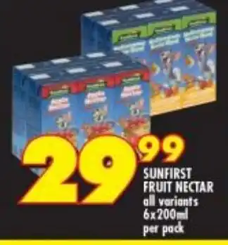 Shoprite Sunfirst Fruit Nectar all variants 6x200ml per pack offer