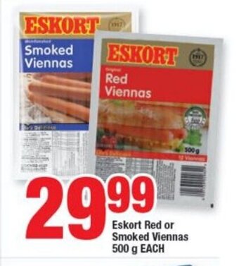 OK Foods Eskort Red or Smoked Viennas 500g each offer