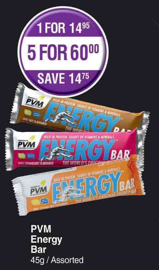 Pvm energy bar assorted45g offer at DisChem