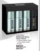 Dis-Chem Hugo boss deodorant spray value 4 pack 3 x boss bottled 150ml, 1 x the scent 150ml-per pack offer