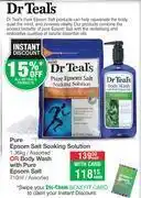 Dis-Chem Dr.teal's pure epsom salt soaking solution 1.36kg or body wash with pure epsom salt 710ml-each offer