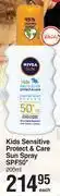 Dis-Chem Nivea sun kids sensitive protect & care sun spray spf50+-200ml each offer