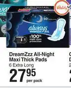 Dis-Chem Always dreamzzz all night maxi thick pads 6 extra long-per pack offer