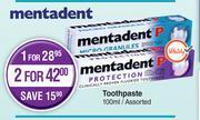 Dis-Chem Mentadent toothpaste assorted-100ml offer