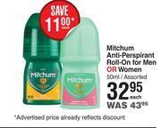Dis-Chem Mitchum anti perspirant roll on for men or women assorted-50ml each offer