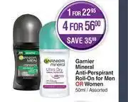 Dis-Chem Garnier mineral anti perspirant roll on for men or women assorted-50ml offer