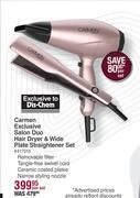 Dis-Chem Carmen exclusive salon duo hair dryer & wide plate straightener set-per set offer