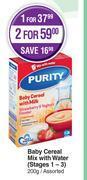 Dis-Chem Purity baby cereal mix with water (stages 1-3) assorted-for 1 x 200g offer