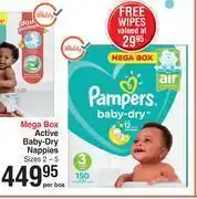 Dis-Chem Pampers mega box active baby dry nappies sizes 2-5-per box offer