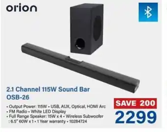 Incredible Connection Orion 2.1 Channel 115W Sound Bar OSB-26 offer