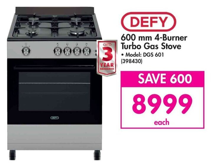 Defy 600 mm 4Burner Turbo Gas Stove offer at Makro