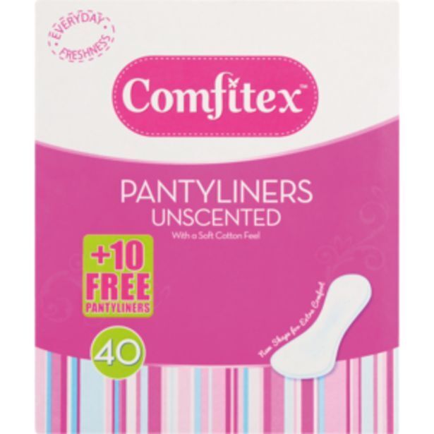 Comfitex unscented pantyliners 40 pack offer at Shoprite