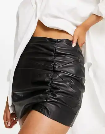 Asos Urbancode real leather ruched skirt in black offer