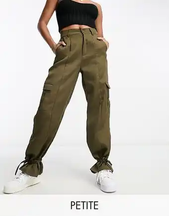 Asos Unique21 petite high waisted cargo trousers with ankle tie in khaki offer