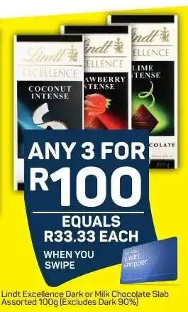 Pick n Pay Lindt Excellence Dark or Milk Chocolate Slab Assorted 100g offer