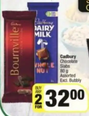 KwikSpar Cadbury Chocolate Slabs 80g Assorted Excl. Bubbly offer