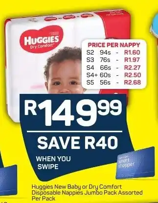 Pick n Pay Huggies New Baby or Dry Comfort Disposable Nappies offer