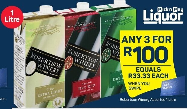 Robertson Winery Assorted 1 Litre offer at Pick n Pay