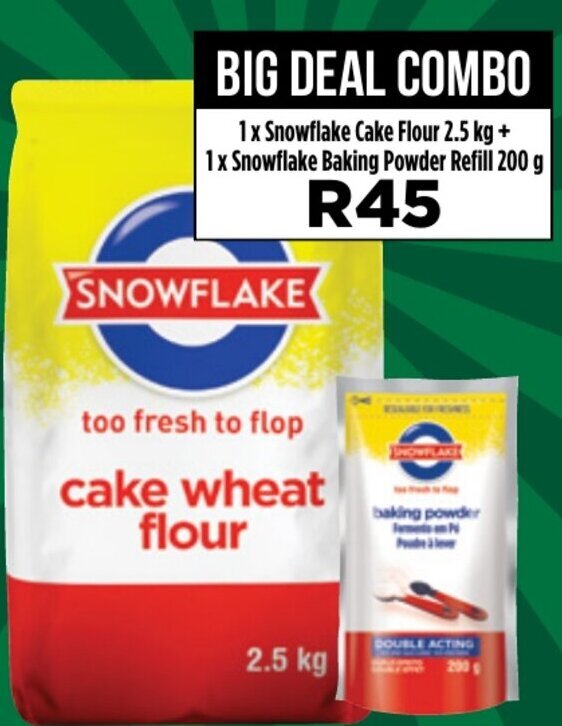 Snowflake Cake Flour 2.5Kg +Snowflake Baking Powder Refill 200g offer