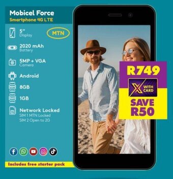 Shoprite Mobicel Force Smartphone 4G LTE offer
