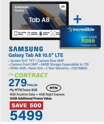 Incredible Connection Samsung Galaxy Tab A8 10.5" LTE offer