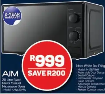 Pick n Pay AIM 20 Litre Black Mirror Manual Microwave Oven offer