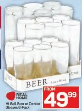 Pick n Pay Real Home Hi-Ball, Beer or Zombie Glasses 6-Pack offer