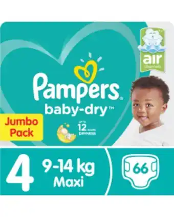 Pampers baby dry size 4 maxi (9-14kg) jumbo pack 66 nappies