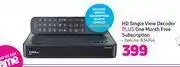Dstv hd single view decoder plus one month free subscription