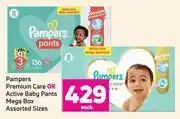 Game Pampers premium care or active baby pants mega box (assorted sizes)-each offer