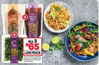 Pick n Pay PnP Plain Stir Fry Noodles 250g, Soy, Honey & Ginger Stir Fry Sauce 100ml and Spinach 400g offer