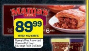 Pick n Pay Mama's Pies Assorted, Cheese Puffs or Sausage Rolls 6s each offer