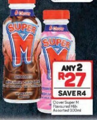 Pick n Pay Clover Super M Flavoured Milk Assorted 300ml offer