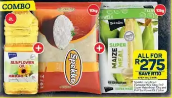 Pick n Pay Spekko Long Grain Parboiled Rice 10kg, PnP Super Maize Meal 10kg and PnP Sunflower Oil 2Litre offer