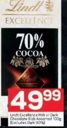 Pick n Pay Lindt Excellence Milk or Dark Chocolate Siab offer