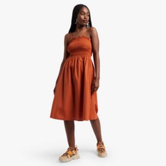 Women's brown smocked bandeau dress