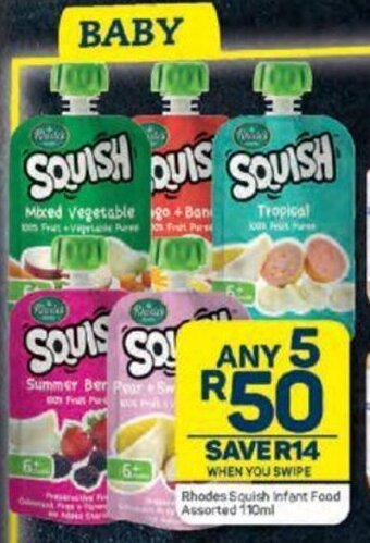Pick n Pay Rhodes Squish Infant Food Assorted 110ml offer