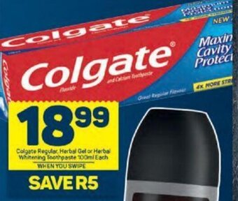 Pick n Pay Colgate Regular, Herbal Gel or Herbal Whitening Toothpaste 100ml each offer