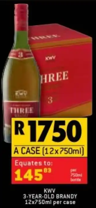 Shoprite Liquor KWV 3-Year-Old Brandy 12x750ml per case offer