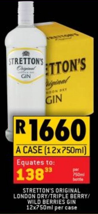 Stretton S Original London Dry Triple Berry Wild Berries Gin 12x750ml Per Case Offer At Shoprite