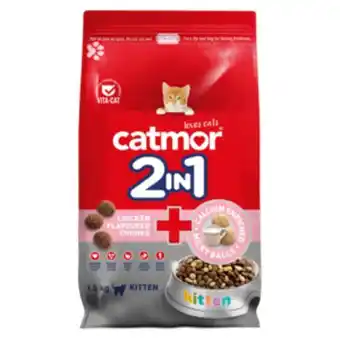 Shoprite Catmor 2-in-1 chicken flavoured chunks & calcium enriched milky balls kitten cat food 1.5kg offer
