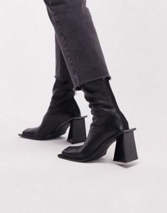 Asos Topshop halo premium leather square toe heeled boot in black offer