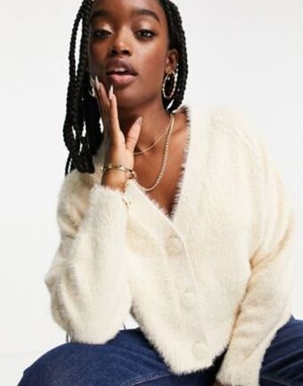 Asos design v neck cardigan in super fluffy yarn in cream